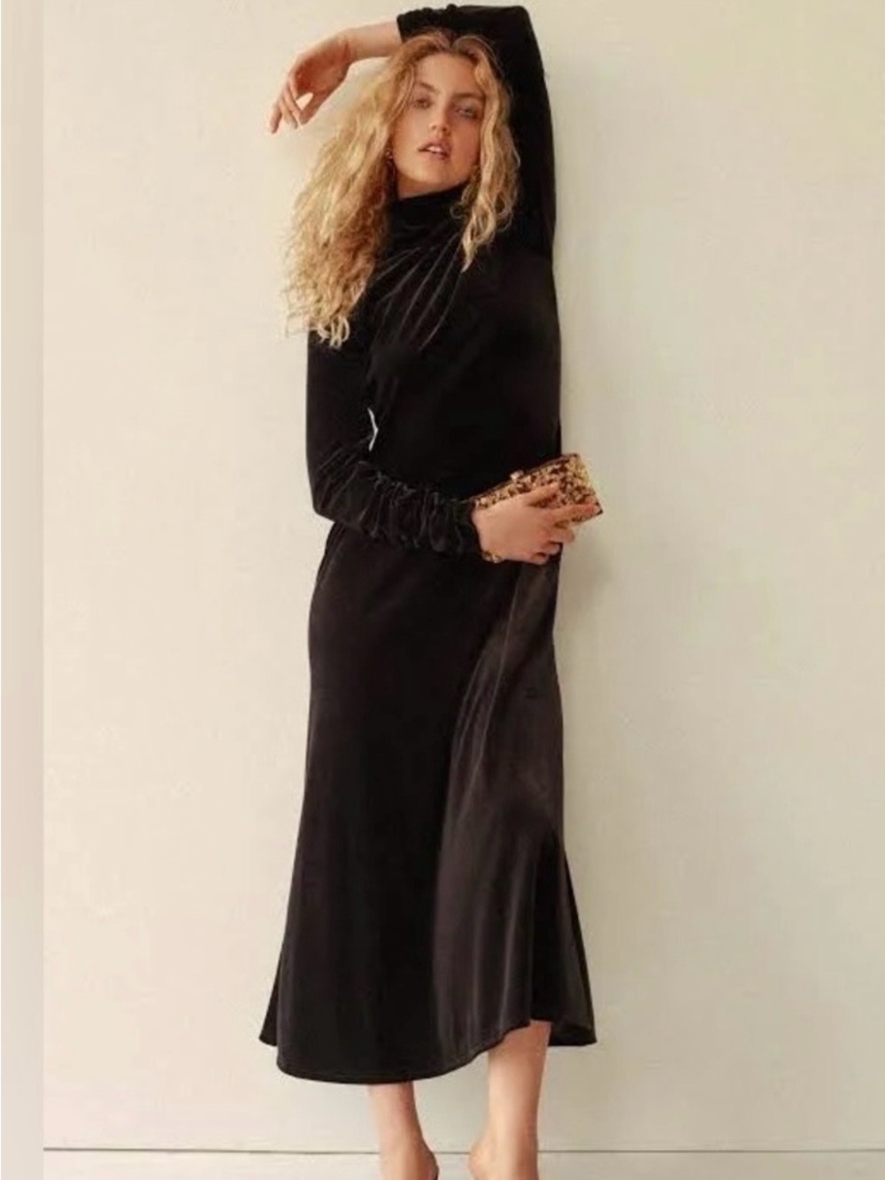 Pomander Place Velvet Ruched Turtleneck & Sleeves Maxi Dress Sz Small NWT